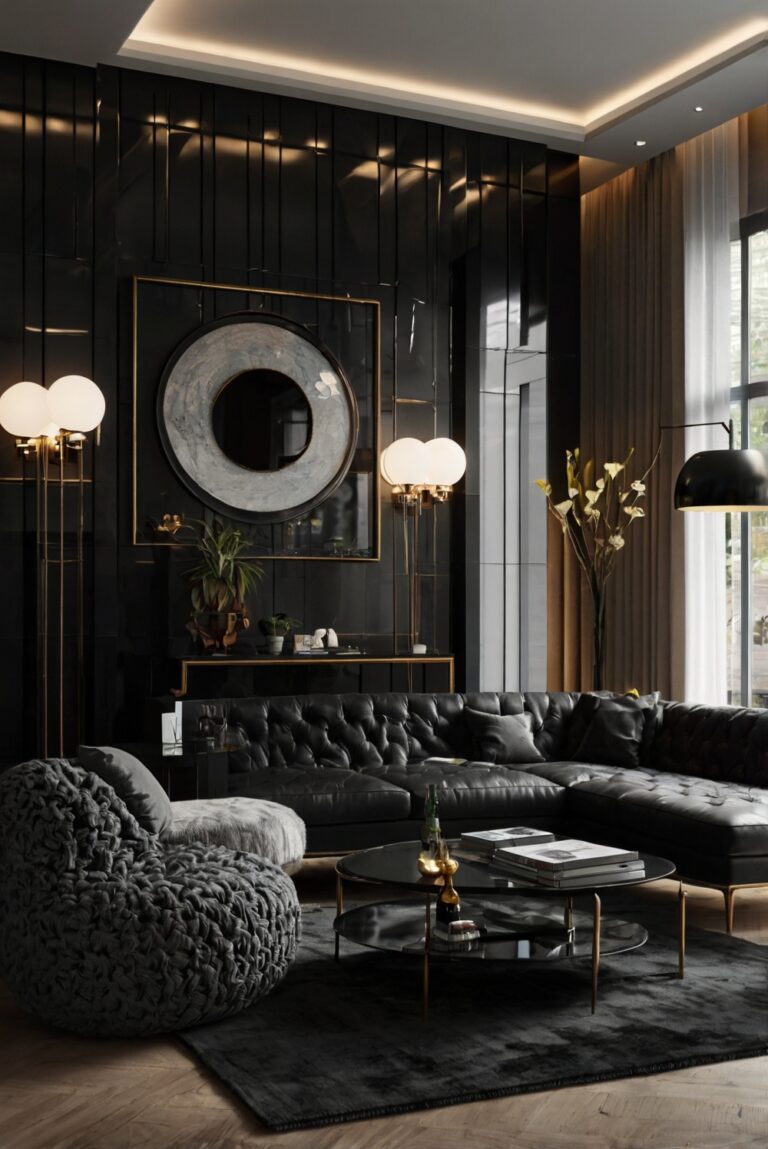 modern black furniture, black modern decor, sleek black living room, contemporary black sofas, chic black home design