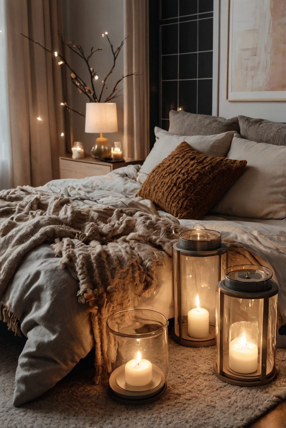 cozy bedroom decor, fall bedroom ideas, aesthetic bedroom accessories, cozy autumn bedding, stylish bedroom textiles