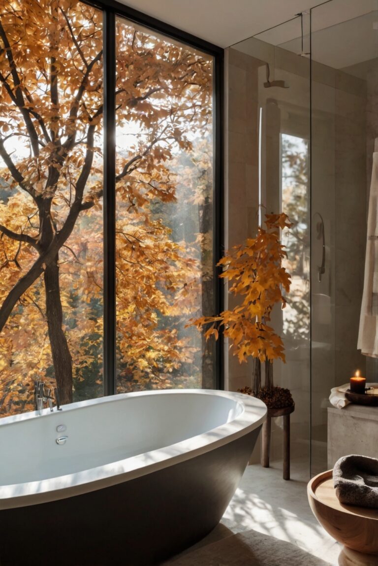 fall bathroom decor, autumn bathroom accessories, seasonal bathroom updates, cozy bathroom renovations, warm bath decor