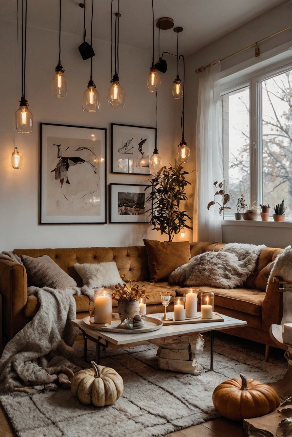 room decor ideas, cozy autumn atmosphere, luxury home aesthetic, chic seasonal decorations, elegant interior design