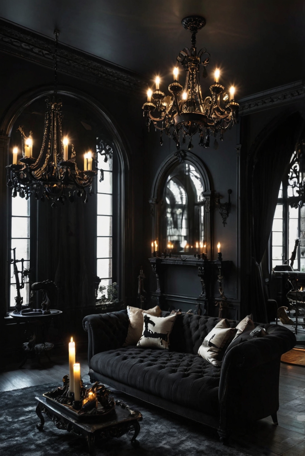 Gothic home decor, Dark home accessories, Eerie furniture, Moody interior design, Haunting decor