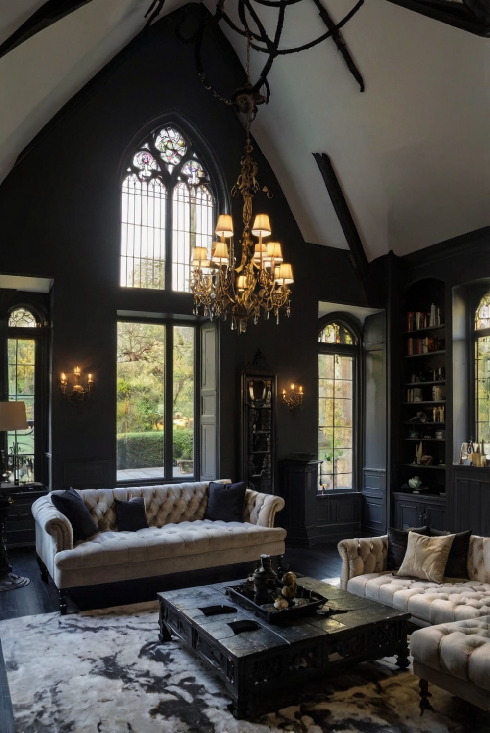 Gothic living room decor, Gothic home design, Dark living room ideas, Dramatic interior design, Elegant Gothic style