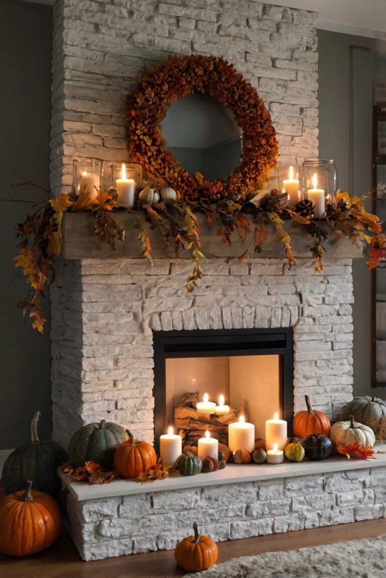 Fall mantle decor, Cozy home decor, Autumn home accents, Fireplace adornments, Seasonal mantle decorations