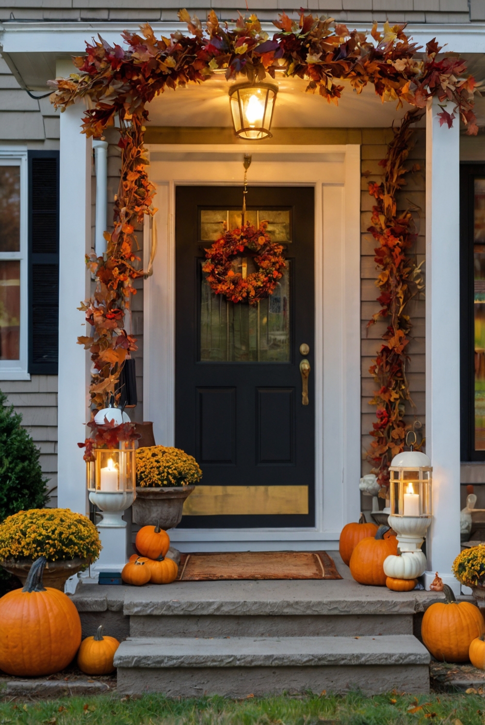 Fall wreath, Porch pumpkin decor, Outdoor autumn decorations, Harvest porch signs, Fall front door decor